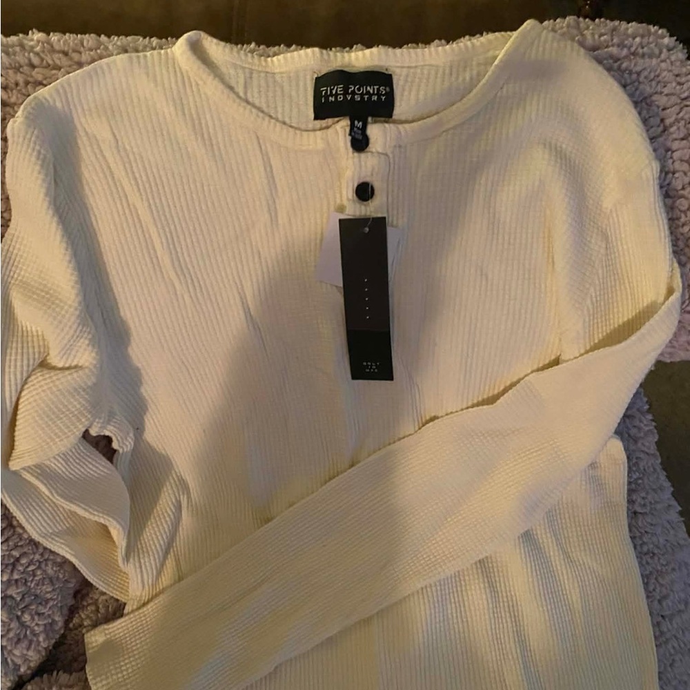 Women's Cream Ribbed Henley Sweater